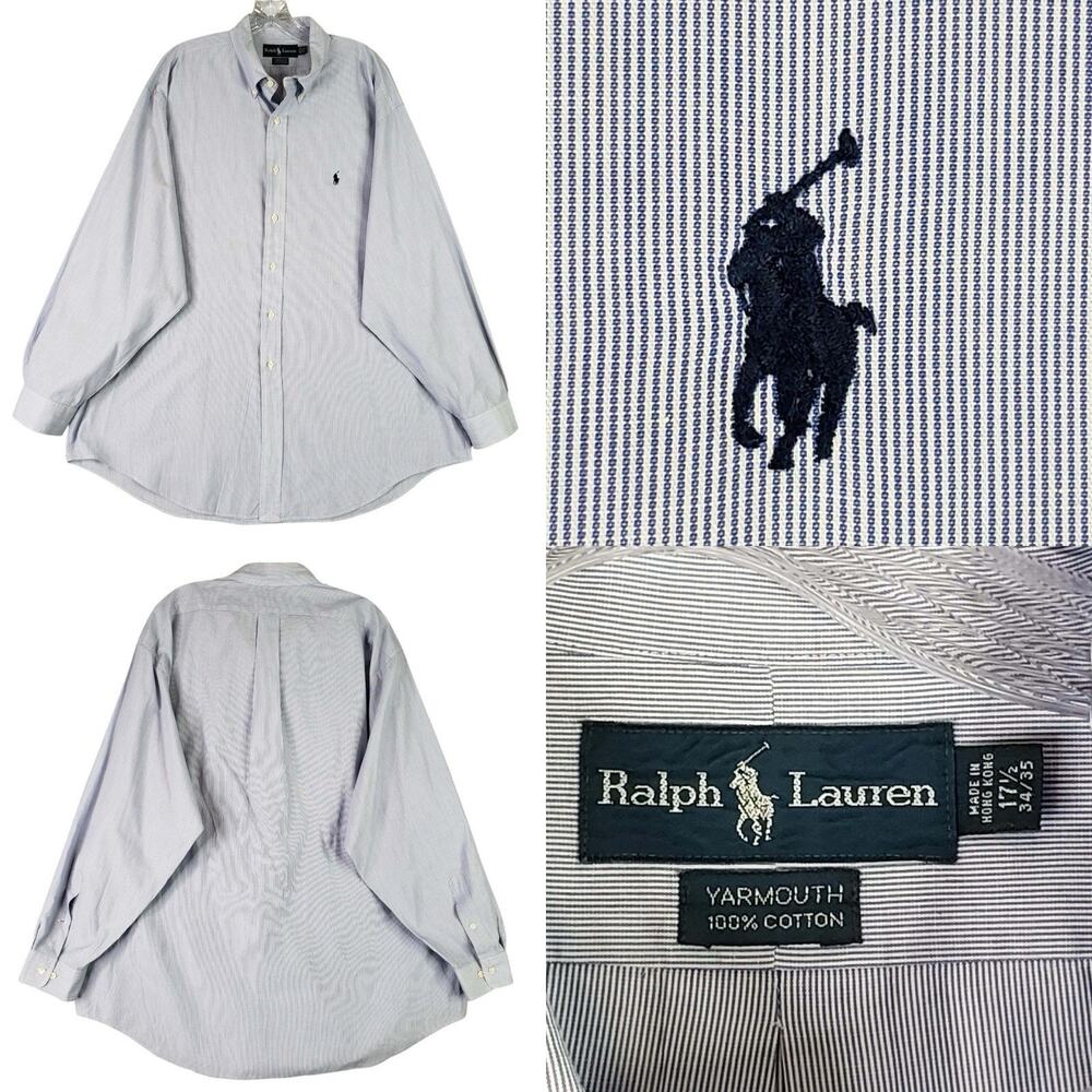 Polo Ralph Lauren Shirt Oxford Men’s Size XXL 17.5 Striped Blue LS Button Down